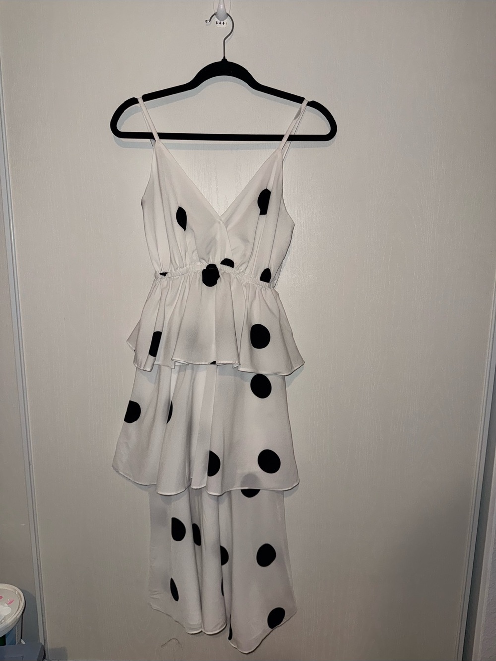 Asymmetrical White Polka Dot Tiered Dress